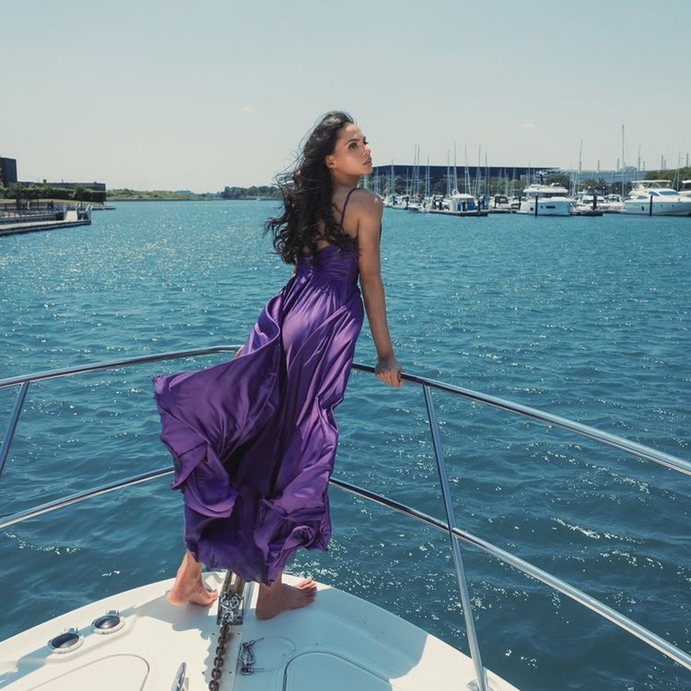 MAC DUGGAL
Ruched Top Satin Pleated Tea Length Dress - Picture 15 of 16